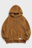Brown 1/4 Zip Fleece Men's Hoodie with Pocket