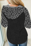 Color Block Leopard Long Sleeves Black Hoodie