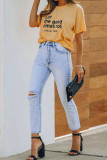 Washed Stretch Straight Ripped Jeans Pants