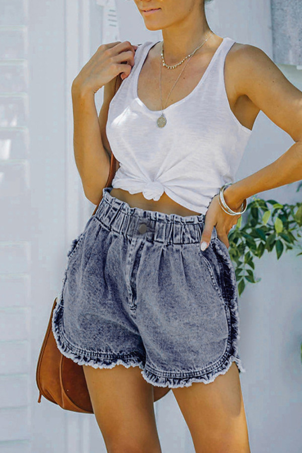 Elastic Waist Ruffle Short Jeans Unishe Wholesale