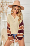 Apricot Striped Raglan Sleeve Drop Shoulder Sweater