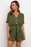 Army Green V Neck Tunic Romper with Pockets