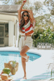 Multicolor Stripe V-Neck Ruffle Sleeve Ruched Top
