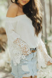 White Off Shoulder Crochet Hem Top