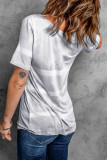 Gray Buttoned Tie-dye Short Sleeve Top