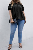 Black Sheer Fabric Splicing Button Down Plus Size Top