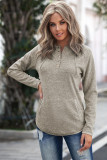 Heathered Print Button Snap Neck Pullover Hoodie