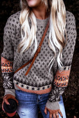 Taupe Boho Printed Pullover Sweater