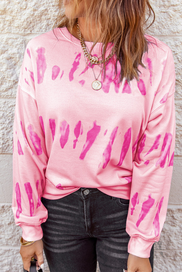 Pink Tie-dyed Print Long Sleeve Sweatshirt