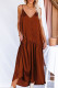 Brown Spaghetti Strap Ruffled Satin Maxi Dress