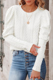 White Solid Color Puffy Sleeve Textured Knit Top