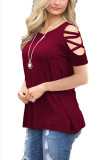 Loose Solid Color Hollow Out Tee