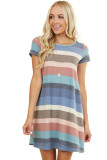 Sky Blue Striped Pocket Mini Dress