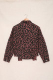 Brown Leopard Print Raw Hem Buttoned Cropped Jacket