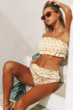 White Floral Print Crop Top Bikini Set