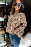 Leopard Satin Flared Sleeve Peplum Blouse