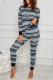 Gray Pink/Gray Christmas Pattern Print Long Sleeve Top and Skinny Pants Home Suit