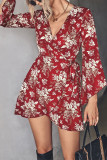 Surplice V Neck Flare Floral Dress