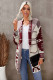 Beige Lapel Collar Geometric Print Knit Cardigan