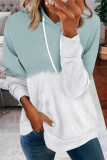 Light Green Dip-Dye Colorblock Drawstring Hoodie with Pockets