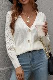 Hollow Out Sleeve Open Front Button Knit Cardigan