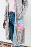 Tie-dye Patchwork Long Striped Cardigan with Pockets