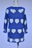 Blue Heart Shape Print Hollow Out Sweaters