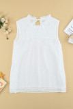 White Swiss Dot Smocked Crew Neck Tank