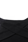 Black Ribbed Criss Cross Off Shoulder Top