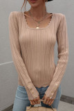 Button Sleeves Square Neck Knit Sweaters