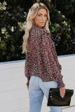 Red Floral Print Smocked Ruffled Long Sleeve Blouse