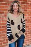 Striped Sleeves Patchwork Leopard Sweater