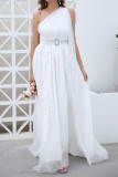 White One Shoulder Sleeveless Split Prom Dress