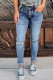 Blue Hollow Out Button-fly Distressed Jeans