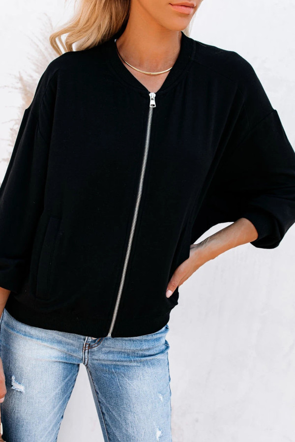 Black Zip-up Jacket with Pocket