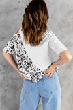 White Asymmetric Cold Shoulder Mock Neck Leopard Colorblock Top
