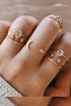 Alloy Chain and Graved Pattern Rings 10pcs Set