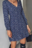 V Neck High Waist Long Sleeves Floral Dress