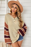 Apricot Striped Raglan Sleeve Drop Shoulder Sweater