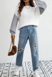 Color Block Plain Loose Pullover Sweaters