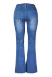 Washed Distressed Bell Flare Denim Pants