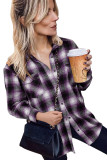 Purple Buttons Pocketed Plaid Shacket