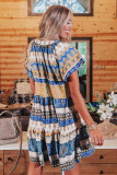Beige Accent Color Block Bohemian Print Short Sleeve Mini Dress