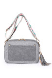 PU Leather Plush Patchwork Aztec Strap Crossbody Bag