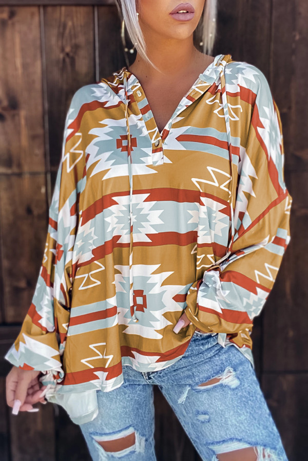 Yellow Tribal Aztec Print Hoodie
