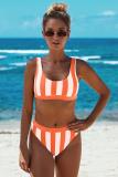 Orange Athletic Striped Tank High Waist Bikini