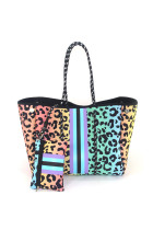 Striped Neoprene Tote Bag with Purse Unishe Wholesale MOQ 3PCS