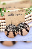 Wooden Round Leopard Baseball Earrings MOQ 5pcs