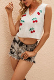 Cherry Knit Sleeveless V Neck Crop Top