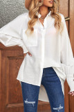 White Billowy Sleeves Pocketed Shirt